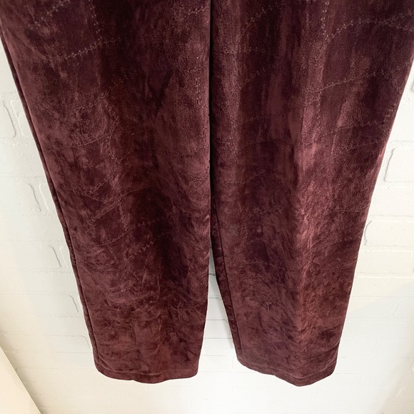 Vintage 90s Y2K Pants Faux Suede Vegan Embroidered Dark red Burgundy Plum Sz 11 - Picture 6 of 11